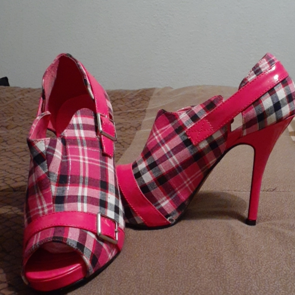 Pink/Black Plaid, 3 inch heel,